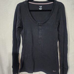 NIKE 5 Button Long Sleeve Fitted Waffle Thermal Henley Shirt SZ Large Cotton